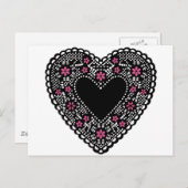 Zwart en Roze Lace Heart Briefkaart (Voorkant / Achterkant)