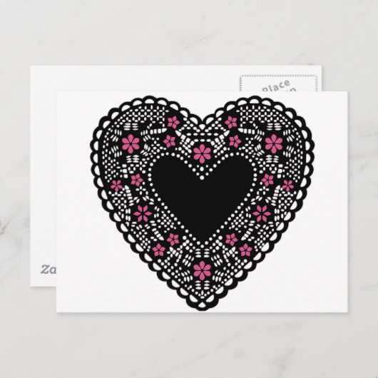 Zwart en Roze Lace Heart Briefkaart (Voorkant / Achterkant)