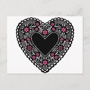 Zwart en Roze Lace Heart Briefkaart