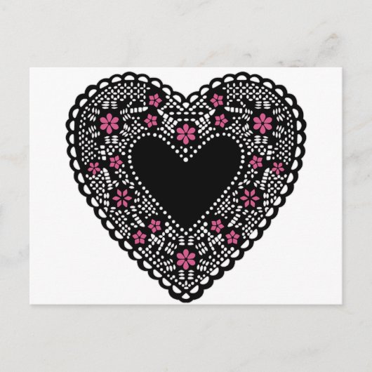 Zwart en Roze Lace Heart Briefkaart (Voorkant)