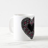 Zwart en Roze Lace Heart Koffiemok (Voorkant links)