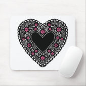 Zwart en Roze Lace Heart Muismat (Met muis)