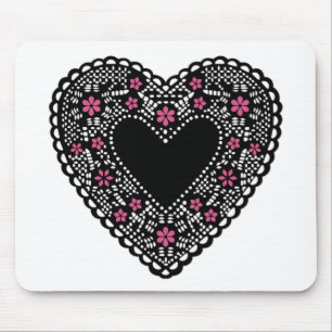 Zwart en Roze Lace Heart Muismat