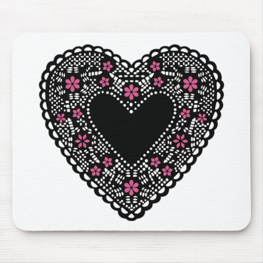 Zwart en Roze Lace Heart Muismat (Voorkant)