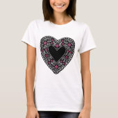 Zwart en Roze Lace Heart T-shirt (Voorkant)