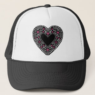 Zwart en Roze Lace Heart Trucker Pet