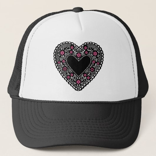 Zwart en Roze Lace Heart Trucker Pet (Voorkant)