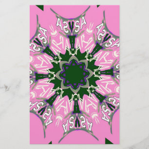 Zwart en roze leuk bloemmotief monogram  briefpapier