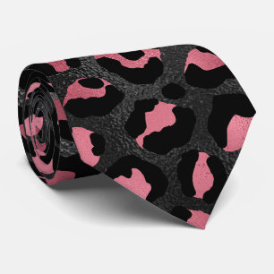 Zwart en roze luipaardprint stropdas