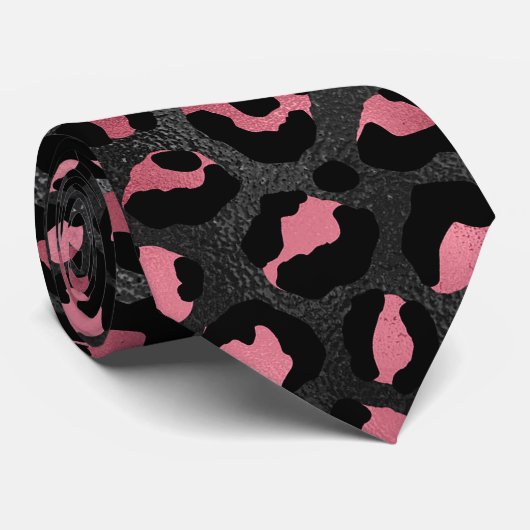 Zwart en roze luipaardprint stropdas (Opgerold)