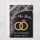 Zwart en roze met wedrennen en zilver save the date (Voorkant)