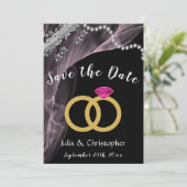 Zwart en roze met wedrennen en zilver save the date (Staand voorkant)