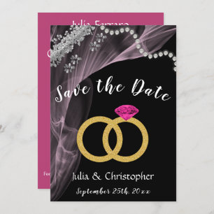 Zwart en roze met wedrennen en zilver save the date