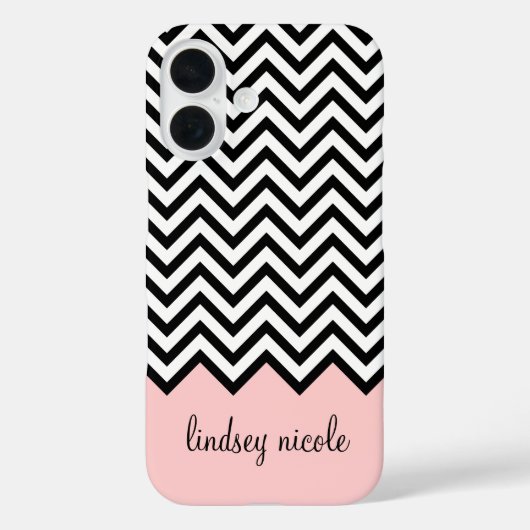 Zwart en Roze Modern Chevron Custom Monogram Case-Mate iPhone Case (Achterkant)