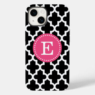 Zwart en roze modern Morokkaans monogram iPhone 14 Hoesje