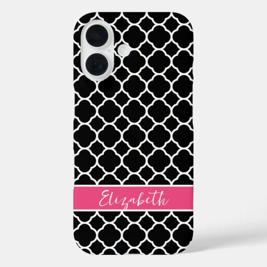 Zwart en Roze Modern Quatrefoil Monogram Case-Mate iPhone Case (Achterkant)