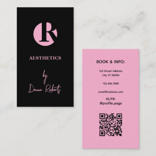 Zwart en roze monogram minimalistisch Visitekaartj Visitekaartje
