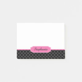 Zwart en Roze Monogram Quatrefoil Post-it® Notes