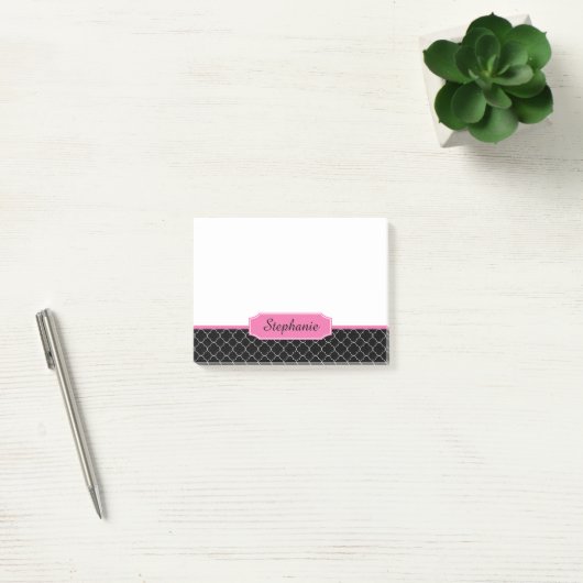 Zwart en Roze Monogram Quatrefoil Post-it® Notes (Kantoor)
