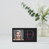 Zwart en roze monogram visitekaartje (Staand voorkant)