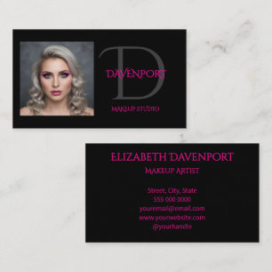 Zwart en roze monogram visitekaartje