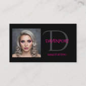 Zwart en roze monogram visitekaartje (Voorkant)