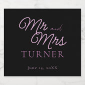 Zwart en roze Mr en Mrs Wedding Sparkling Wijnetiket (Enkel label)