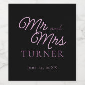 Zwart en roze Mr en Mrs Wedding Wijn Etiket (Enkel label)