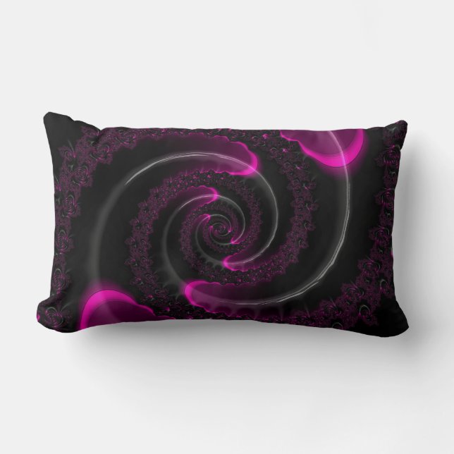 Zwart en Roze Neon Fractal Spiraal Kussen (Voorkant)