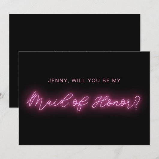 Zwart en roze Neon Glow Light Maid of eremkaart Kaart (Voorkant / Achterkant)