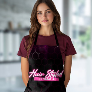 Zwart en roze neon haarstylist schort