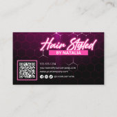 Zwart en Roze Neon Hair Salon QR Code Afsprakenkaartje (Achterkant)
