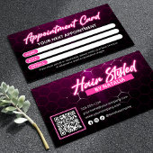 Zwart en Roze Neon Hair Salon QR Code Afsprakenkaartje