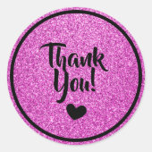 Zwart en roze nepschitter bedankt ronde sticker (Voorkant)