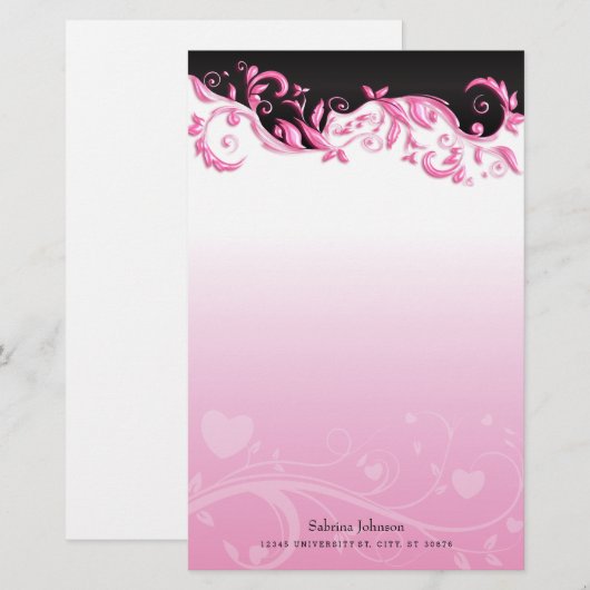 Zwart en Roze  op Roze verloop Briefpapier (Voorkant / Achterkant)