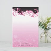 Zwart en Roze  op Roze verloop Briefpapier (Staand voorkant)