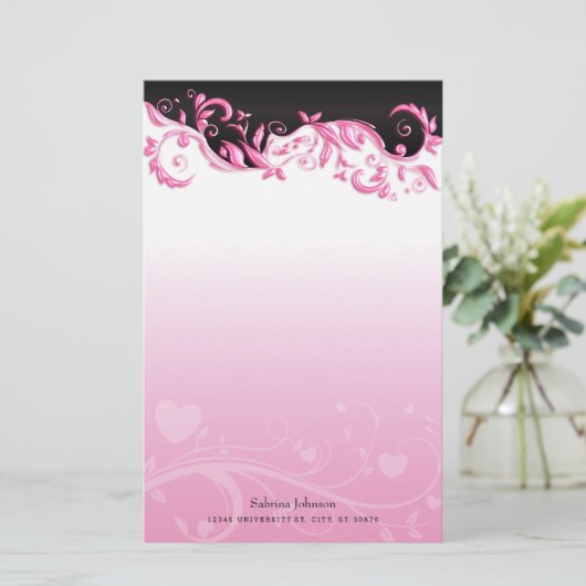 Zwart en Roze op Roze verloop Briefpapier (Staand voorkant)
