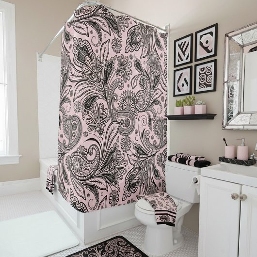 Zwart en roze paisley douchegordijn