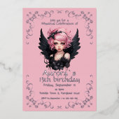 Zwart en Roze Pastel Gothic Fairy 13e Verjaardag Folie Uitnodiging (Voorkant)