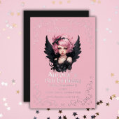 Zwart en Roze Pastel Gothic Fairy 13e Verjaardag Folie Uitnodiging