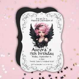 Zwart en Roze Pastel Gothic Fairy 13e Verjaardag Kaart