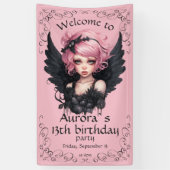 Zwart en Roze Pastel Gothic Fairy 13e Verjaardag Spandoek (Verticaal)