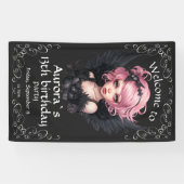Zwart en Roze Pastel Gothic Fairy 13e Verjaardag Spandoek (Horizontaal)