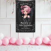 Zwart en Roze Pastel Gothic Fairy 13e Verjaardag Spandoek