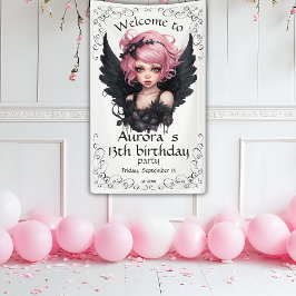 Zwart en Roze Pastel Gothic Fairy 13e Verjaardag Spandoek