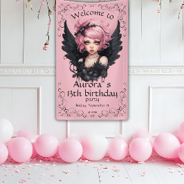 Zwart en Roze Pastel Gothic Fairy 13e Verjaardag Spandoek