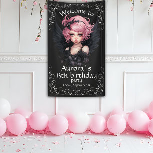 Zwart en Roze Pastel Gothic Fairy 13e Verjaardag Spandoek