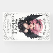 Zwart en Roze Pastel Gothic Fairy 13e Verjaardag Spandoek (Horizontaal)