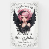 Zwart en Roze Pastel Gothic Fairy 13e Verjaardag Spandoek (Verticaal)