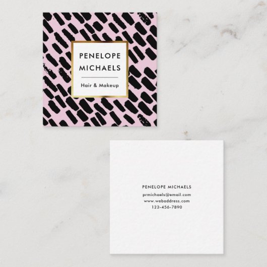 Zwart en Roze Patroon met Lijst Vierkante Visitekaartje (Voorkant / Achterkant)